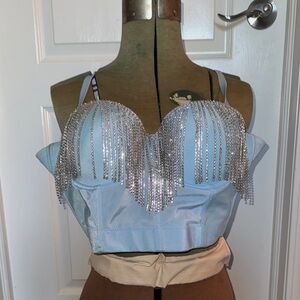 Light Blue Beaded Women's Top